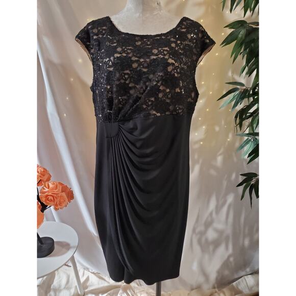 connected apparel Dresses & Skirts - Vtg Y2K Connected Apparel Draped Babydoll Faux Wrap Lace Sparkle Dress Size 14W